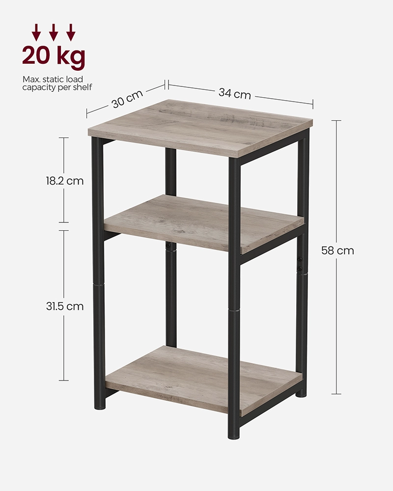 MESA LATERAL VASAGLE LET273B02 3 NIVELES GREY REGULABLE - 4