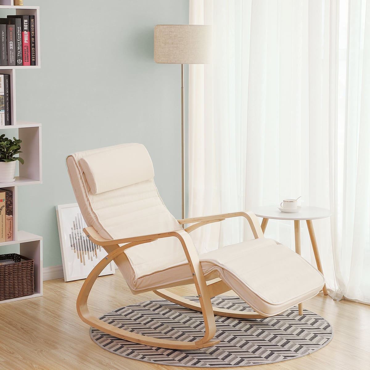 SILLA MECEDORA VASAGLE BEIGE CON REPOSAPIÉS 5 POSICIONES - 1