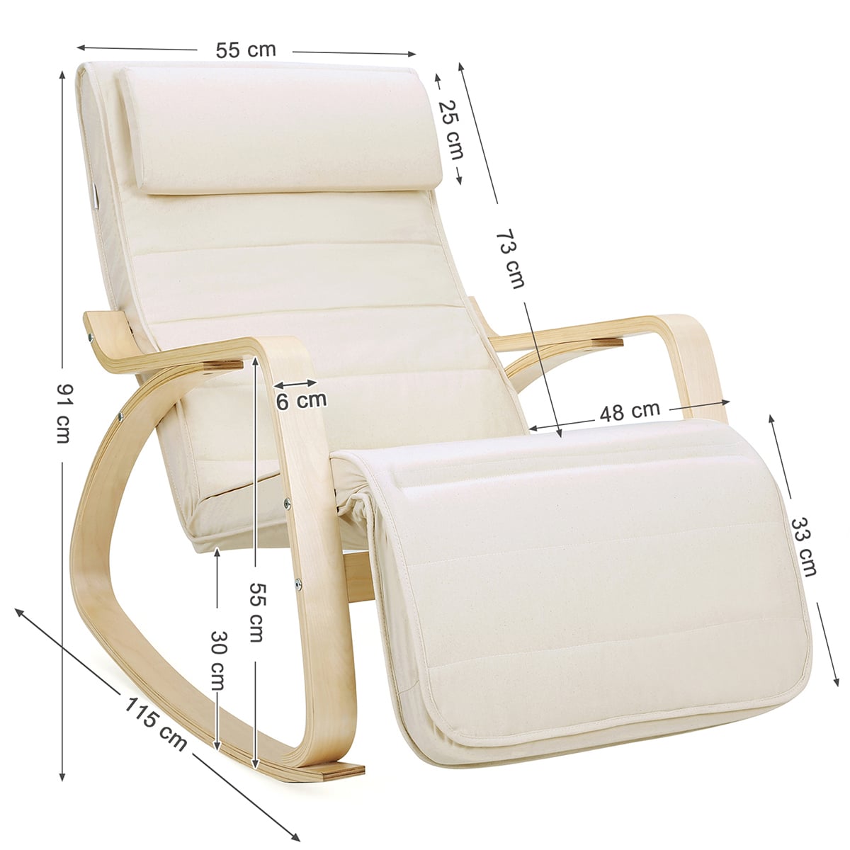 SILLA MECEDORA VASAGLE BEIGE CON REPOSAPIÉS 5 POSICIONES - 2