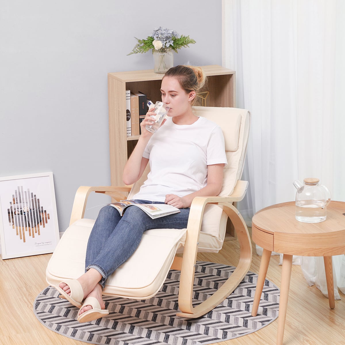 SILLA MECEDORA VASAGLE BEIGE CON REPOSAPIÉS 5 POSICIONES - 3