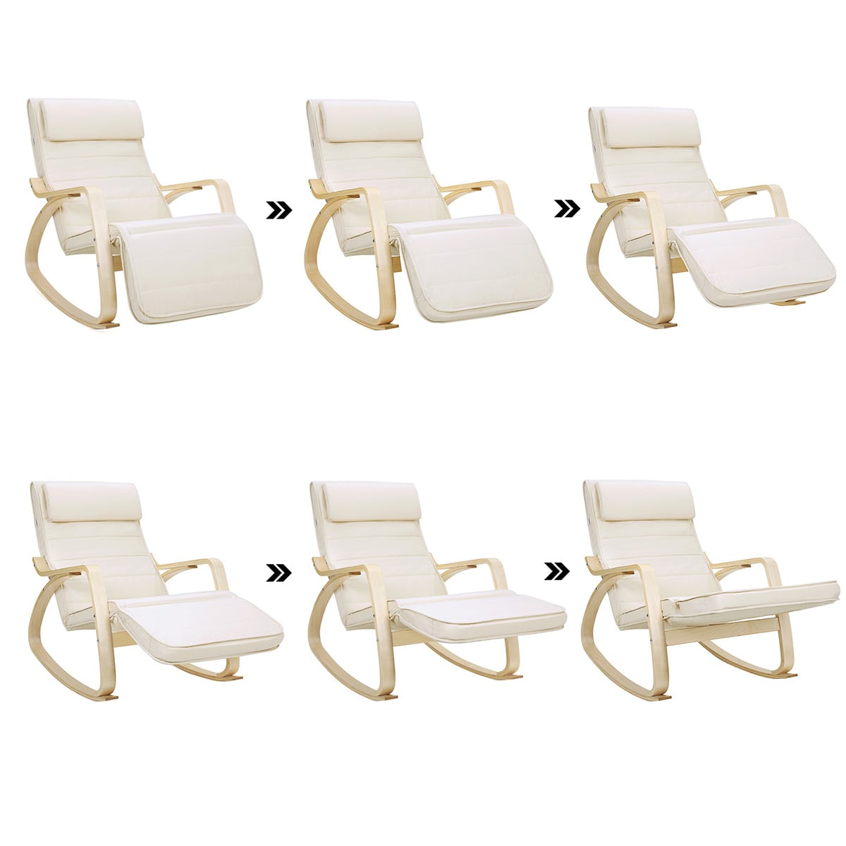 SILLA MECEDORA VASAGLE BEIGE CON REPOSAPIÉS 5 POSICIONES - 5