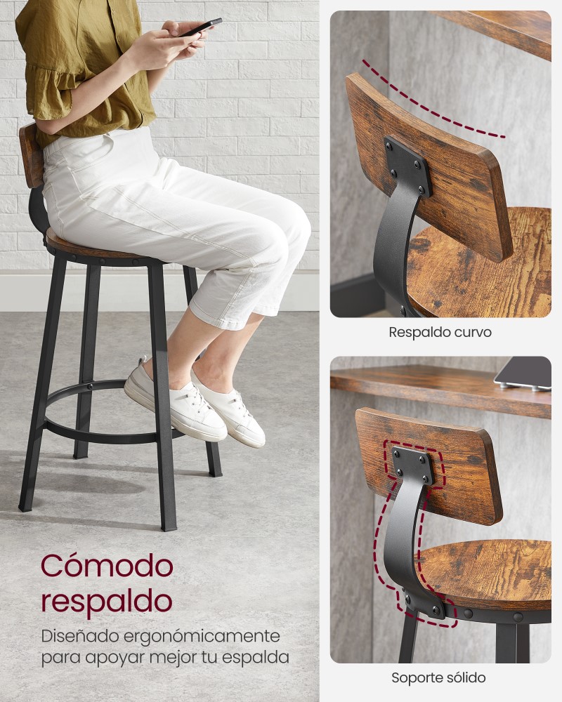 SET TABURETES SILLAS DE BAR CON RESPALDO H625 - 4