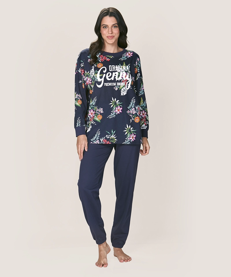 CONJUNTO ALGODÓN MUJER LADY GENNY AZUL PIJAMA FLOREADO - 1
