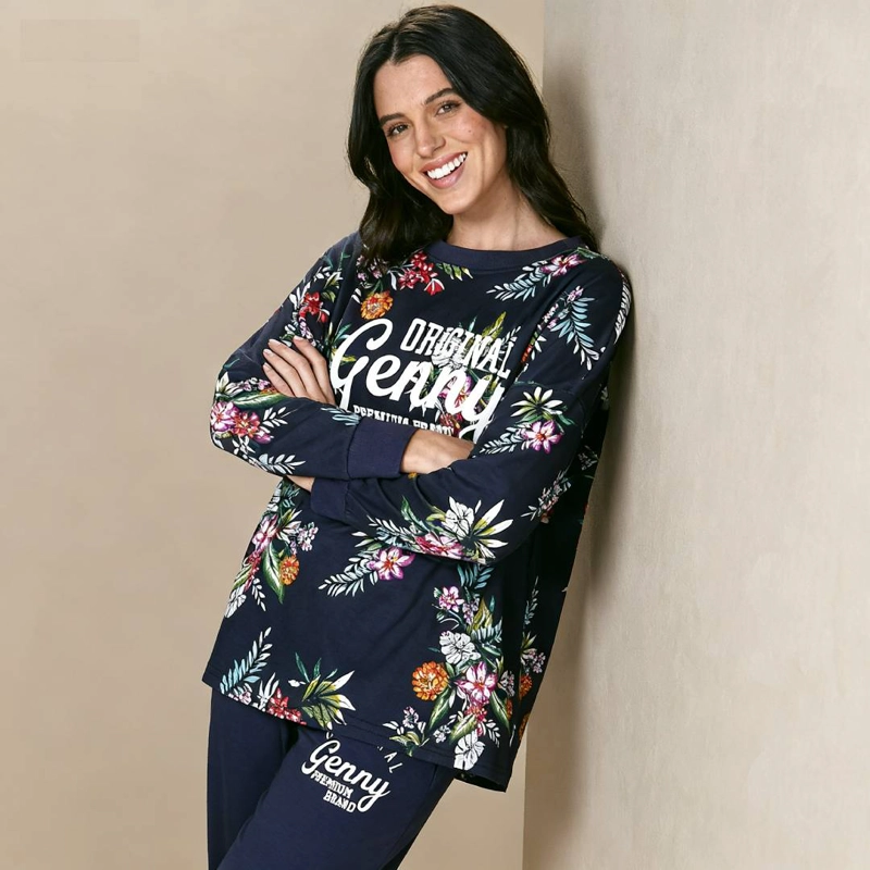 CONJUNTO ALGODÓN MUJER LADY GENNY AZUL PIJAMA FLOREADO - 3