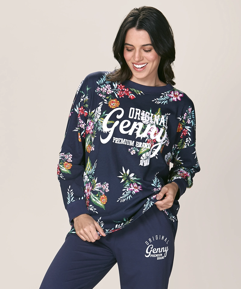 CONJUNTO ALGODÓN MUJER LADY GENNY AZUL PIJAMA FLOREADO - 7