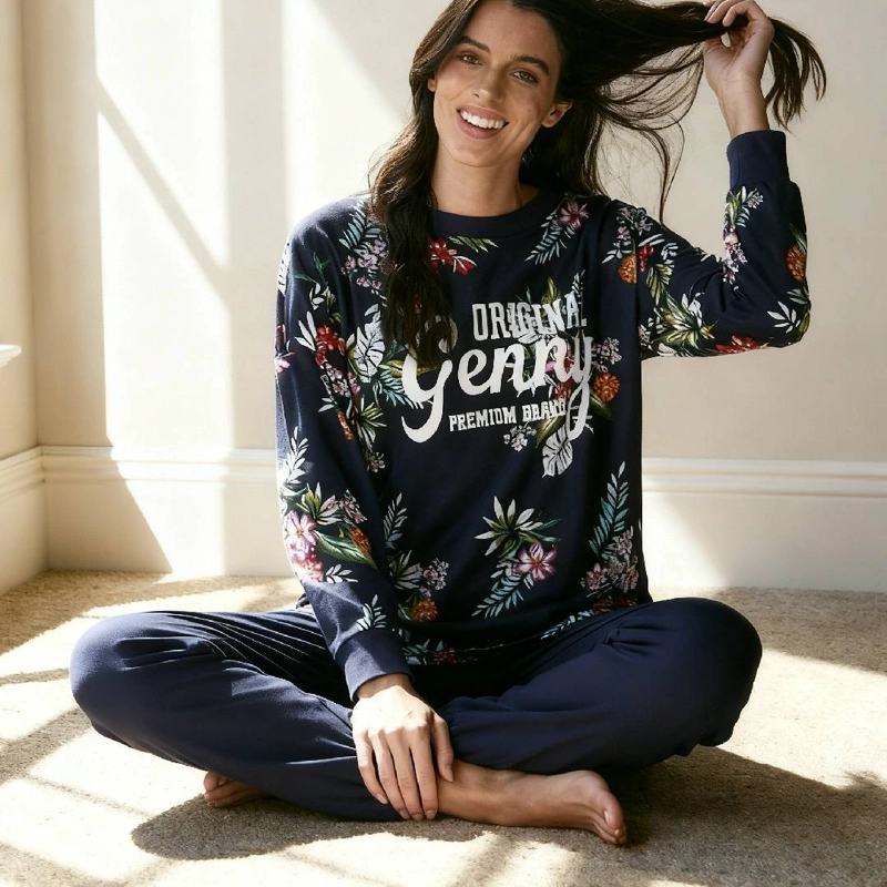 CONJUNTO ALGODÓN MUJER LADY GENNY AZUL PIJAMA FLOREADO - 7