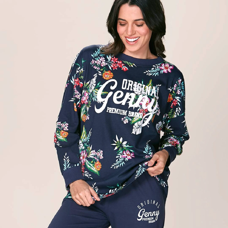 CONJUNTO ALGODÓN MUJER LADY GENNY AZUL PIJAMA FLOREADO - 8