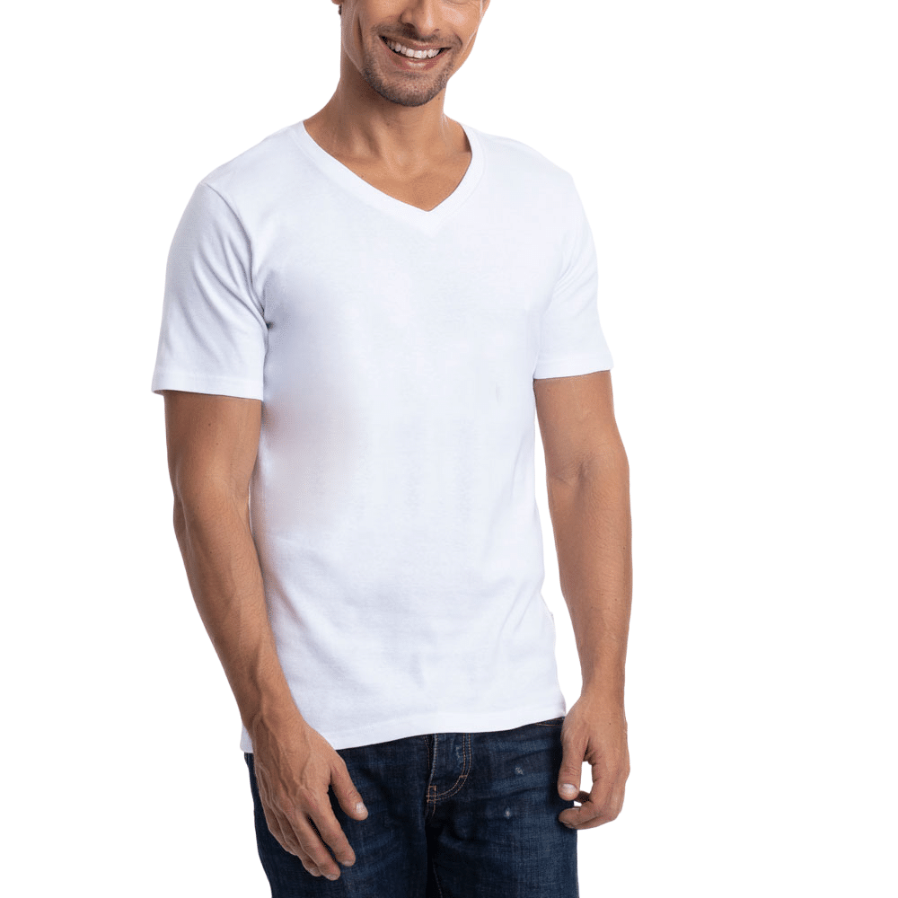 CAMISETA COTTON RIB MANGA CORTA CUELLO EN V - 1