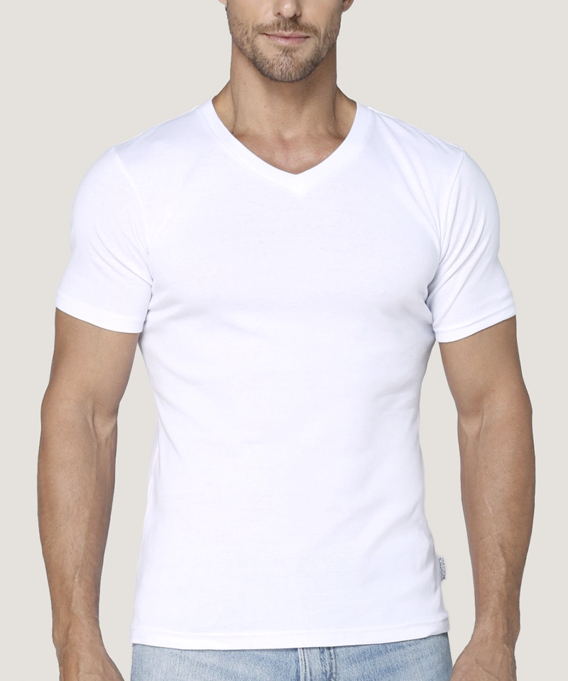 CAMISETA COTTON RIB MANGA CORTA CUELLO EN V - 1
