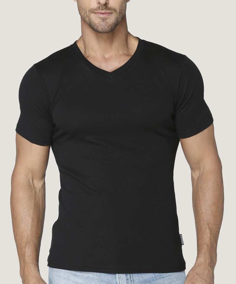 CAMISETA COTTON RIB MANGA CORTA CUELLO EN V - 1
