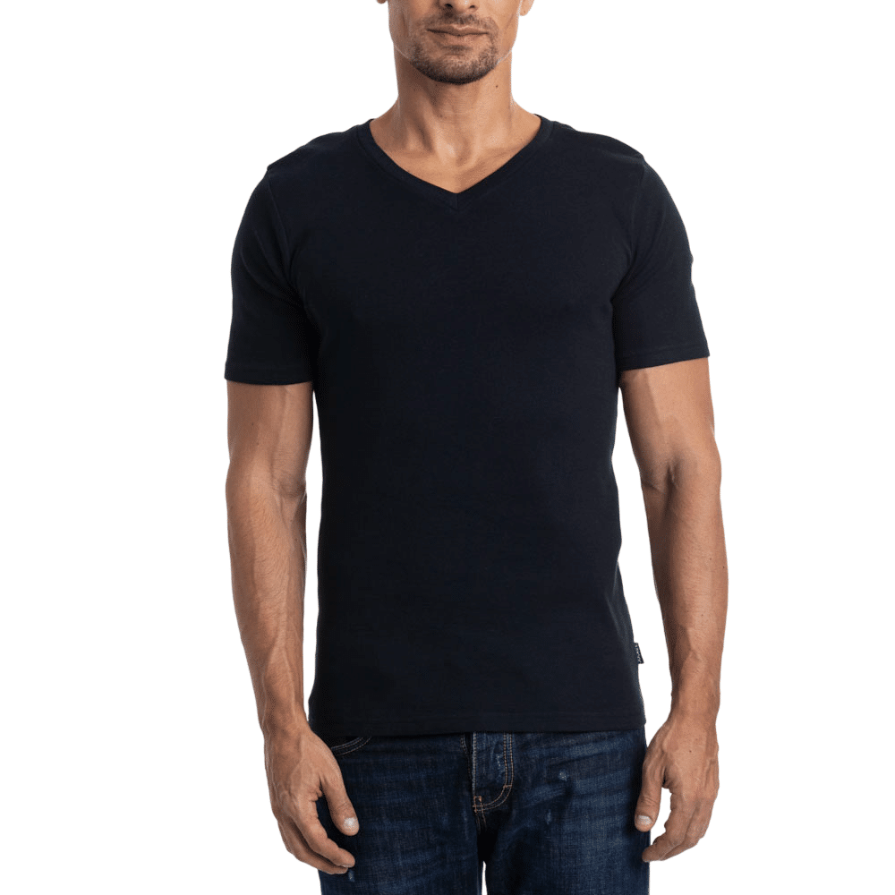 CAMISETA COTTON RIB MANGA CORTA CUELLO EN V - 1