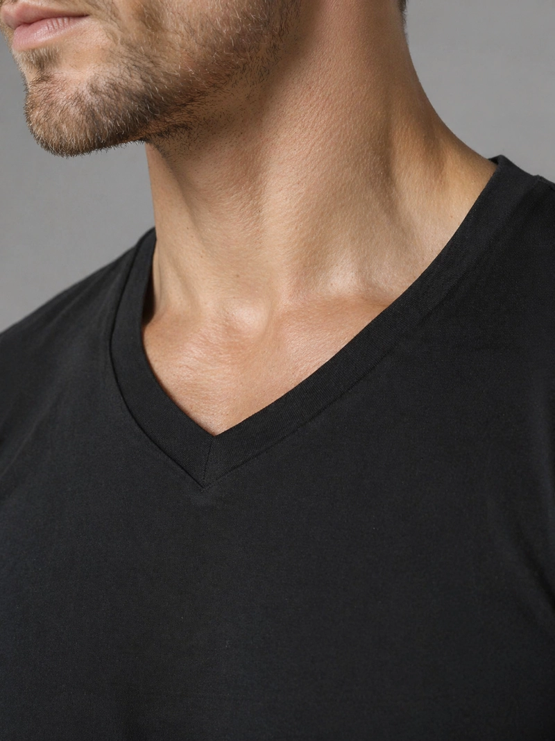 CAMISETA COTTON RIB MANGA CORTA CUELLO EN V - 2