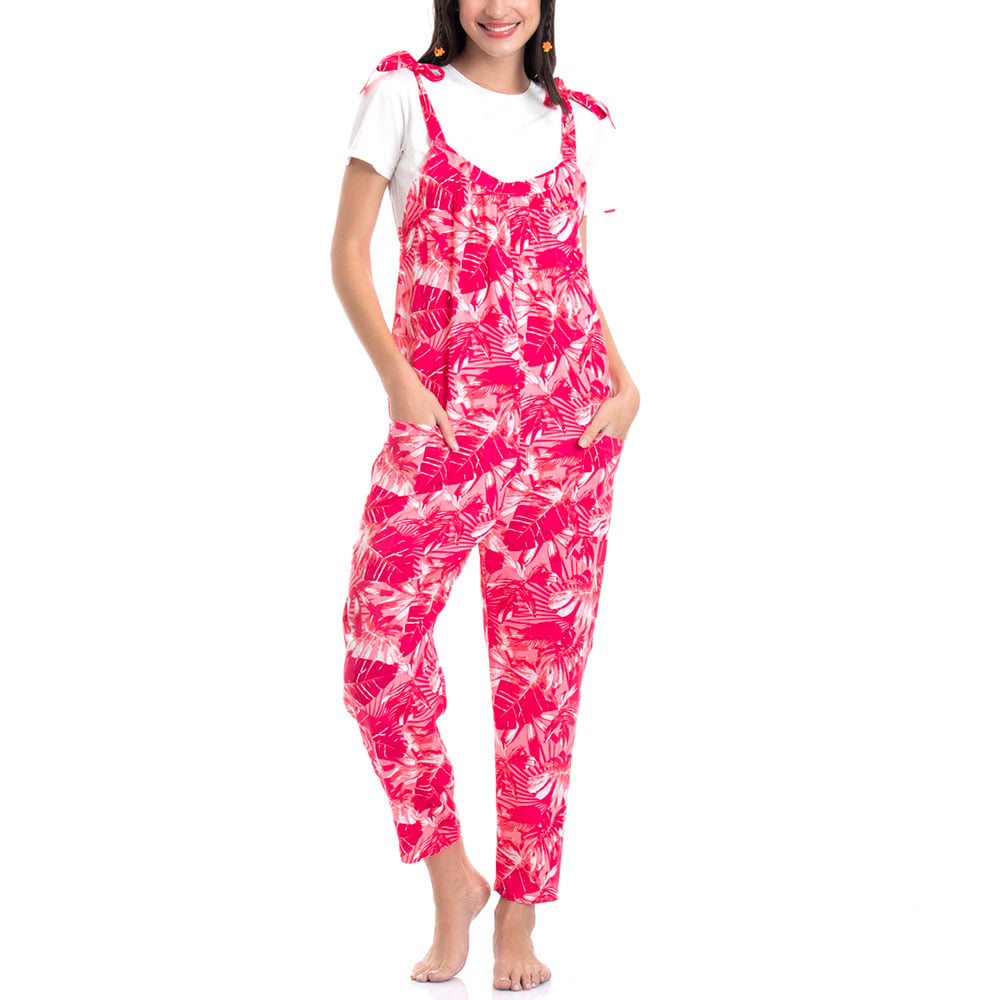 PIJAMA JARDINERA DE VISCOSA CON ESTAMPADO FLOREADO - 1