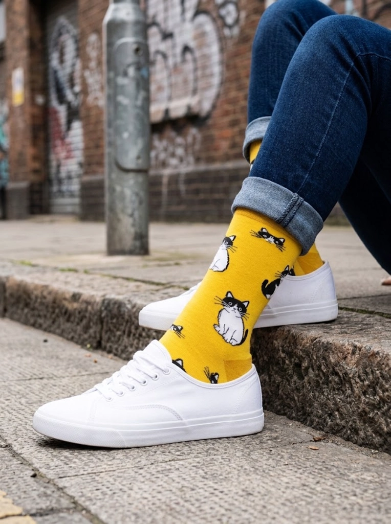 CALCETINES SOQUETE ALGODON GATITOS UNISEX TORNASOL - 7