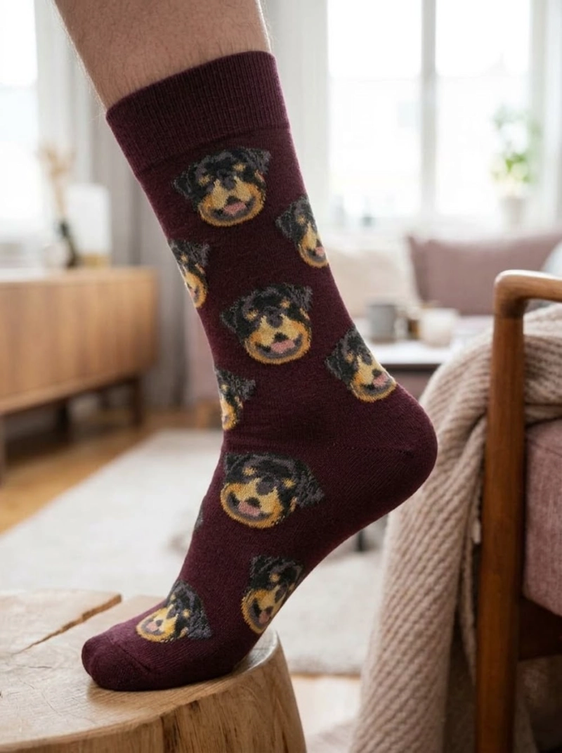 CALCETINES DE ALGODON ESTAMPADO CARAS PERRITOS UNISEX ADULTO - 7