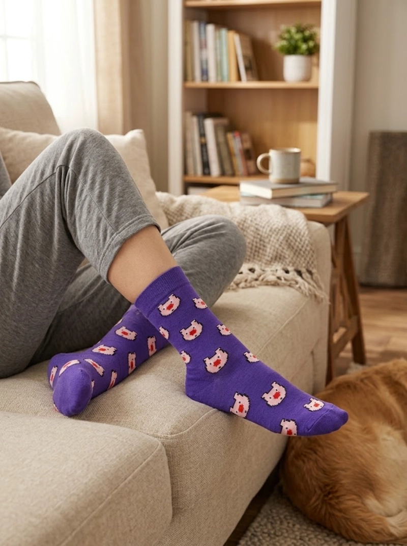 CALCETINES SOQUETE ALGODON CERDITOS ROSADOS UNISEX ADULTO - 5