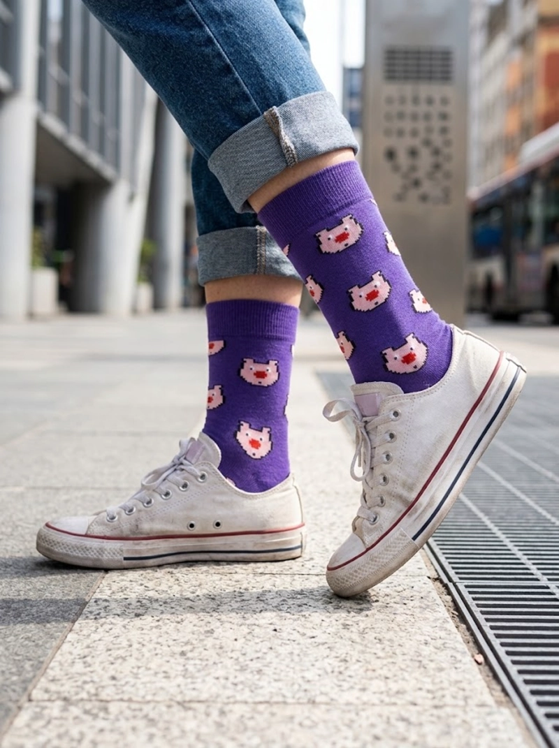 CALCETINES SOQUETE ALGODON CERDITOS ROSADOS UNISEX ADULTO - 6