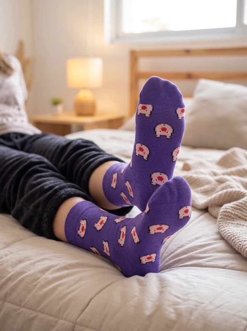 CALCETINES SOQUETE ALGODON CERDITOS ROSADOS UNISEX ADULTO - 7