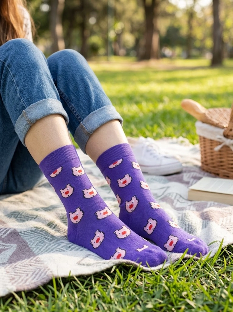 CALCETINES SOQUETE ALGODON CERDITOS ROSADOS UNISEX ADULTO - 8