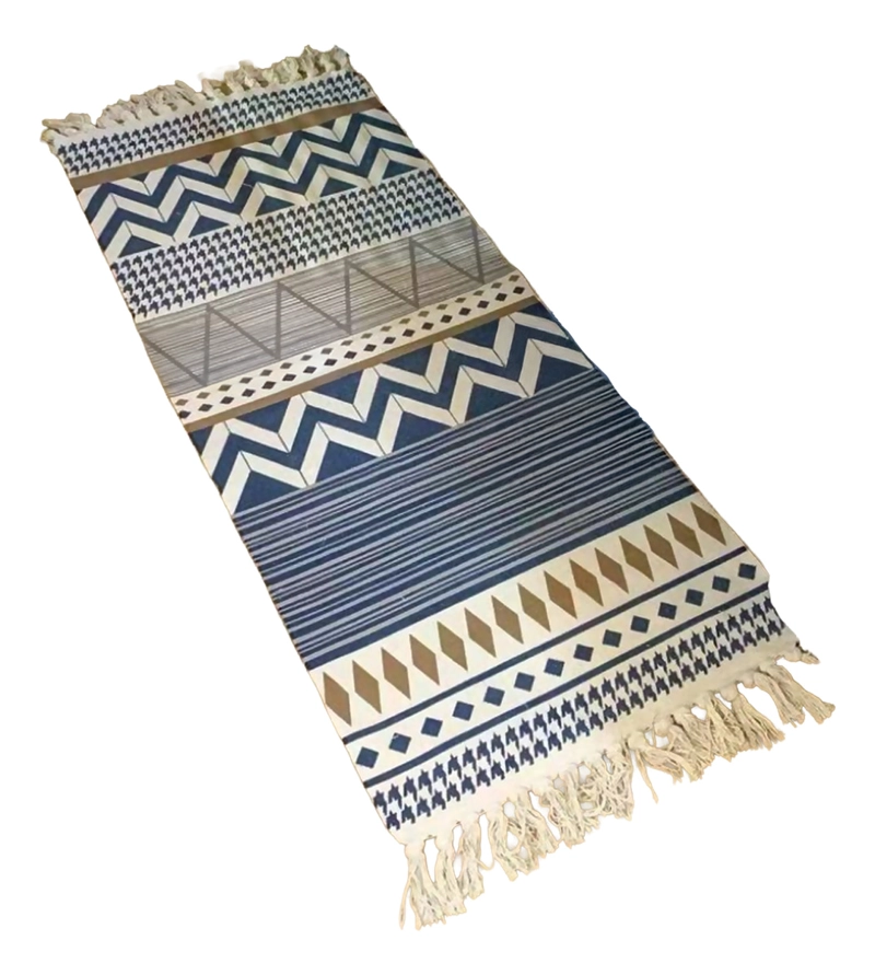 BAJADA DE CAMA LINO 60X130CM E TNICO AZUL Y BEIGE 741 - 1
