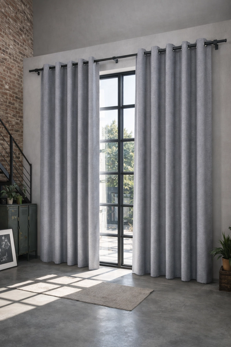 CORTINA GRIS OPACA FORRO BLANCO 2 PAÑOS N°108 - 1