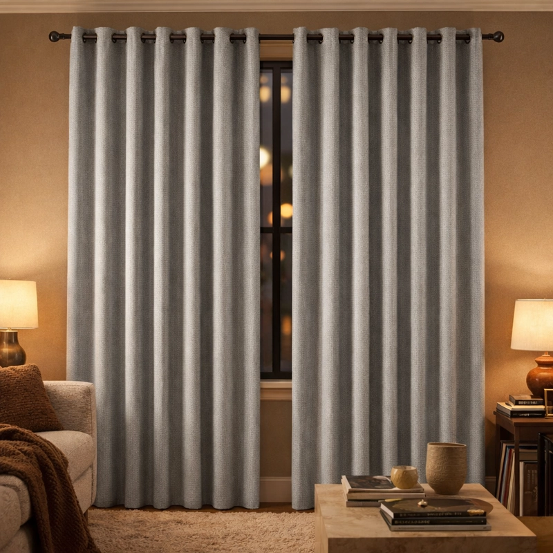 CORTINA DECORATIVA BLACKOUT GRIS FORRO NEGRO 2 PAÑOS N°121 - 1
