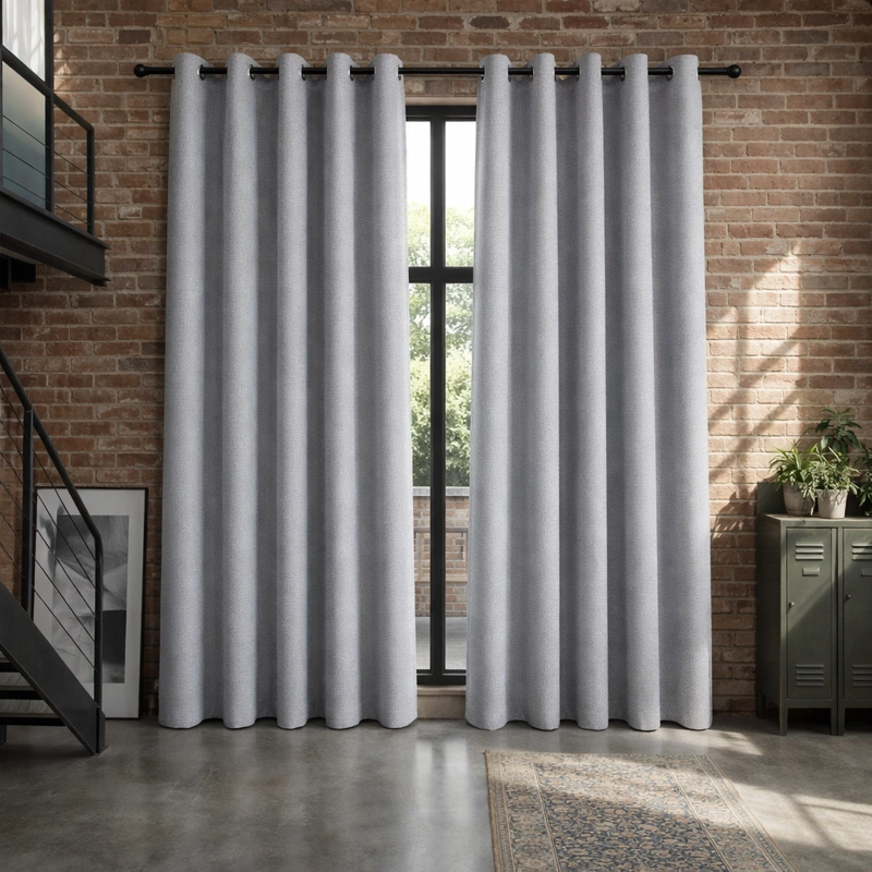 CORTINA 2 PAÑOS GRIS DECORATIVA BLACKOUT FORRO NEGRO N°121 - 1