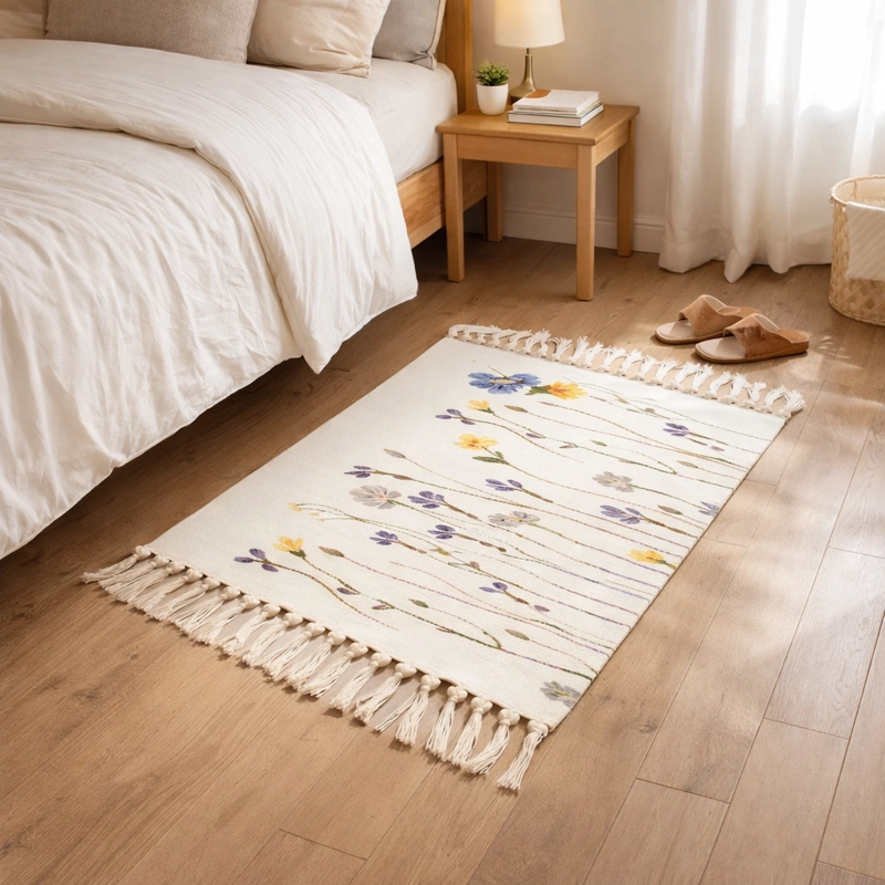ALFOMBRA PIE DE CAMA FLORAL LINO 60X90CM 730 - 1