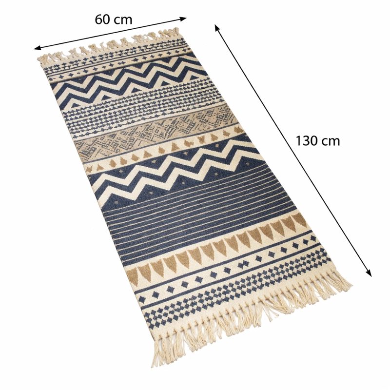TAPETE LINO 60X130CM DISEÑO E TNICO AZUL BEIGE 741 - 3