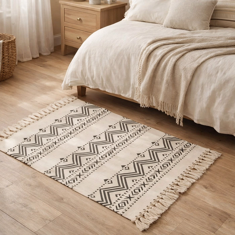 BAJADA DE CAMA LINO NEGRO DISEÑO E TNICO 60X90CM 738 - 1