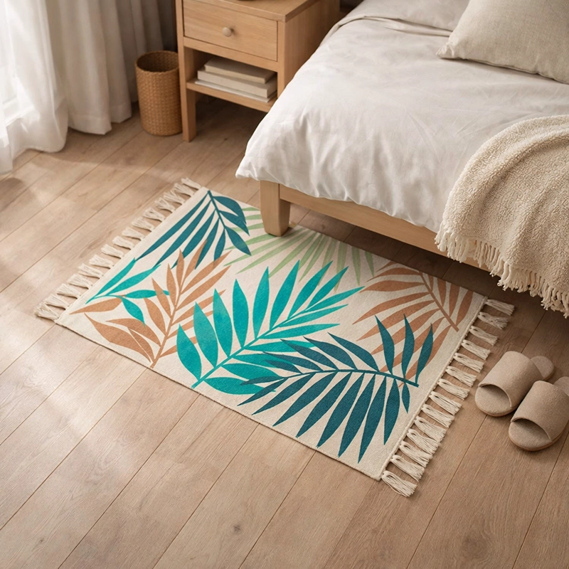 TAPETE TROPICAL LINO 60X90CM DISEÑO HOJAS VERDES 732 - 1