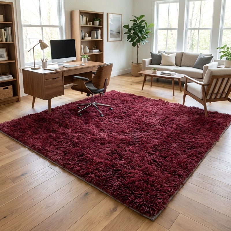 ALFOMBRA BURDEO 180X200 PELO LARGO DECORATIVA OFICINA - 1
