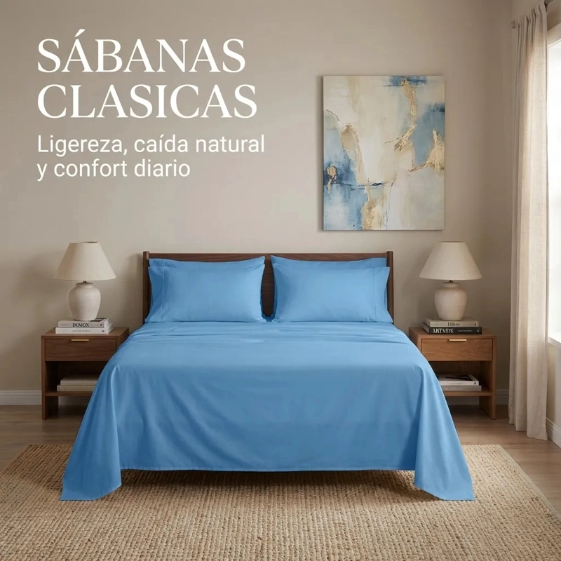 JUEGO DE SABANAS CELESTE 2 PLAZAS 4 PIEZAS - 2