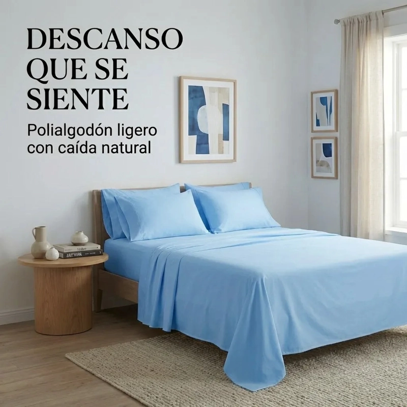 JUEGO DE SABANAS CELESTE 2 PLAZAS 4 PIEZAS - 3