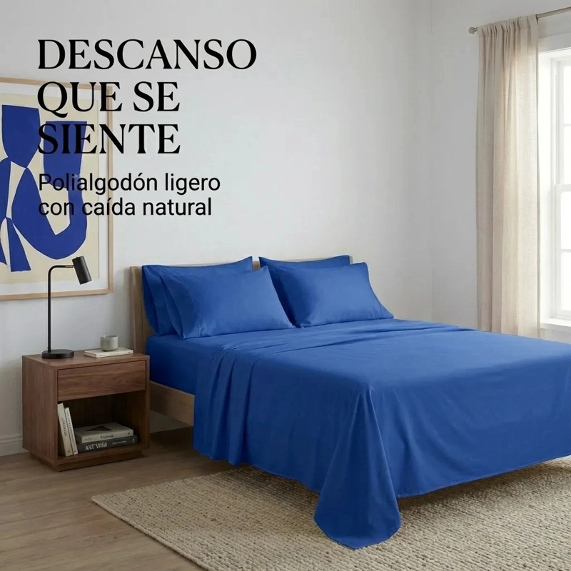 JUEGO DE SABANAS AZUL 2 PLAZAS 4 PIEZAS - 2