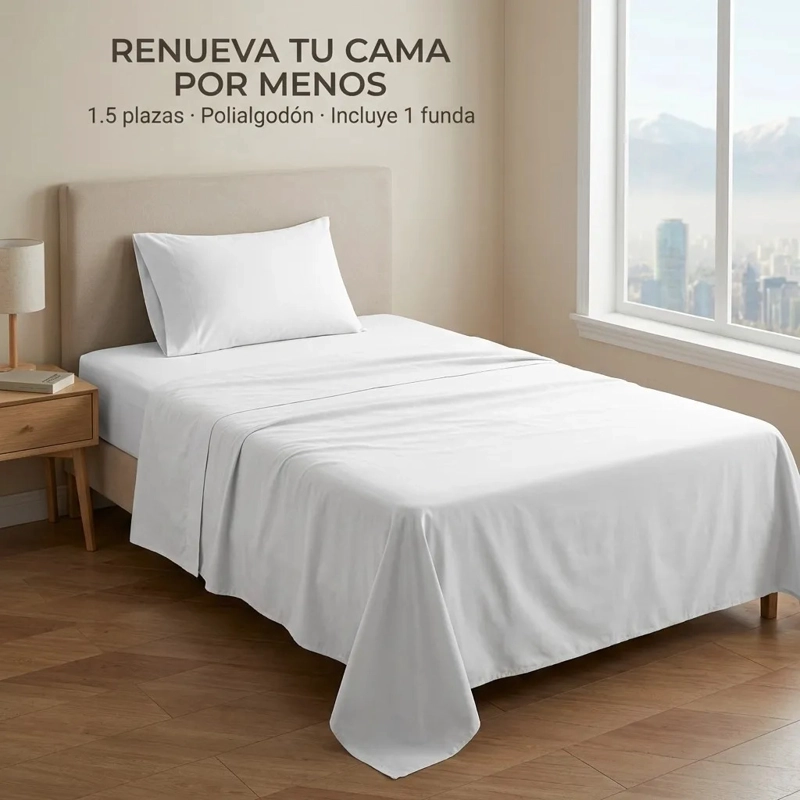 JUEGO DE SABANA BLANCA PLAZA Y MEDIA 3 PIEZAS - 2
