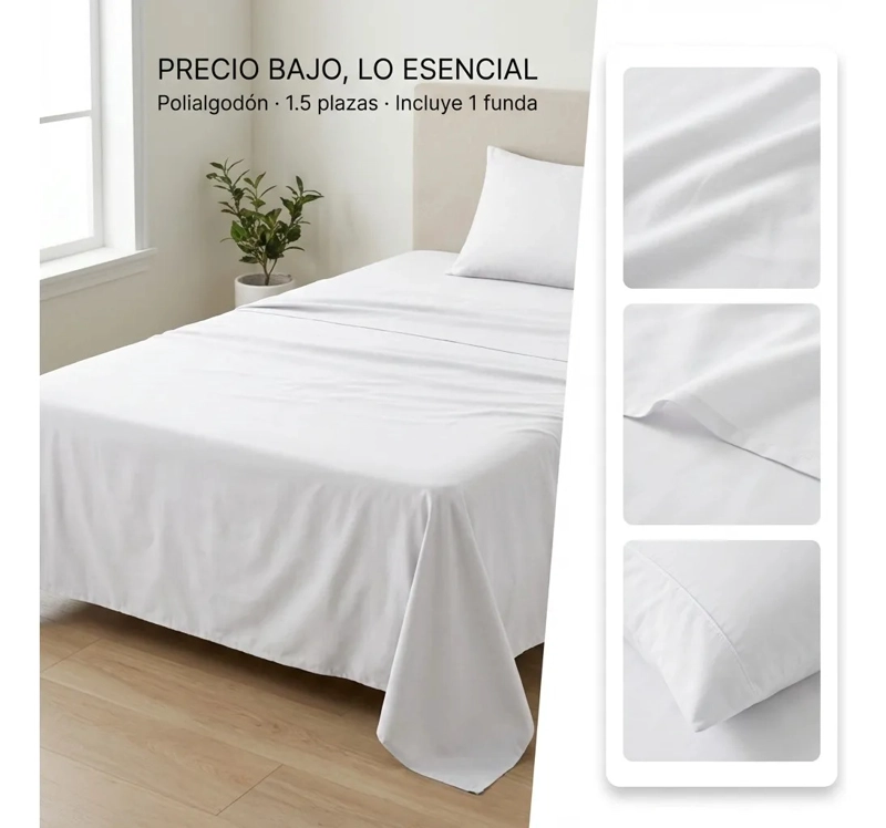 JUEGO DE SABANA BLANCA PLAZA Y MEDIA 3 PIEZAS - 4