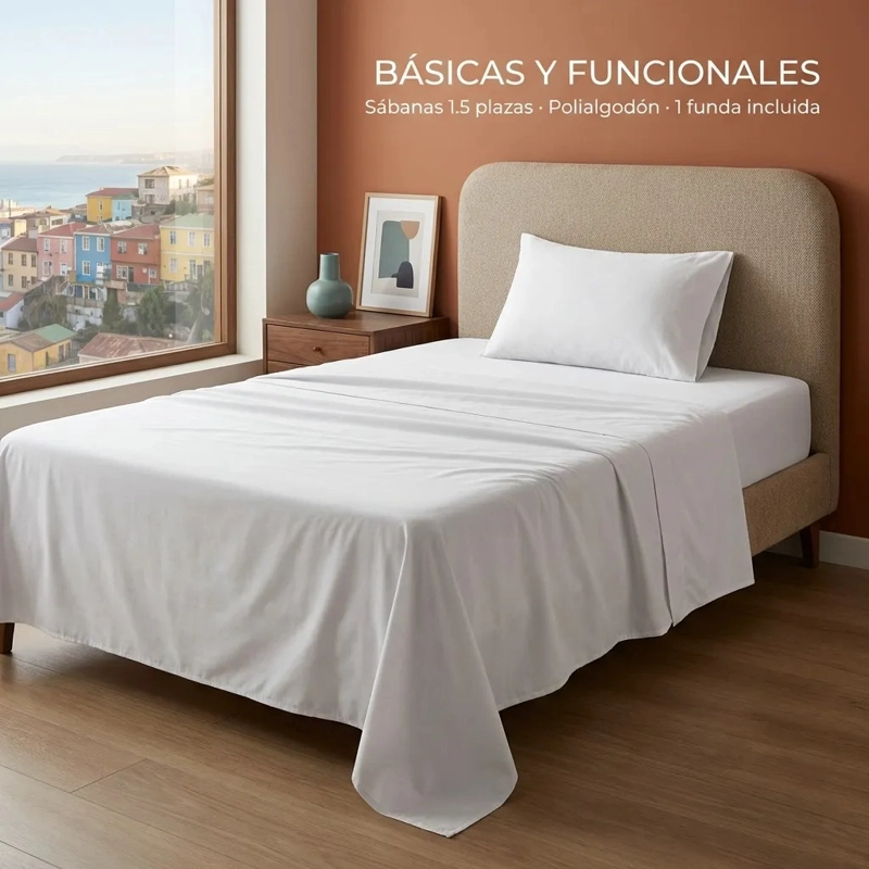 JUEGO DE SABANA BLANCA PLAZA Y MEDIA 3 PIEZAS - 5