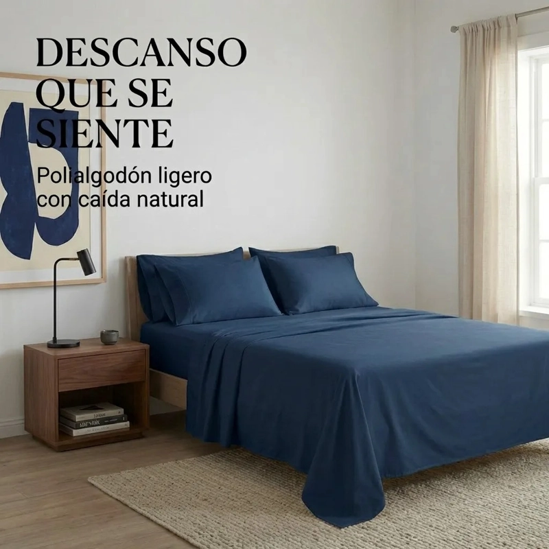 JUEGO DE SABANAS AZUL MARINO 2 PLAZAS 4 PIEZAS - 2