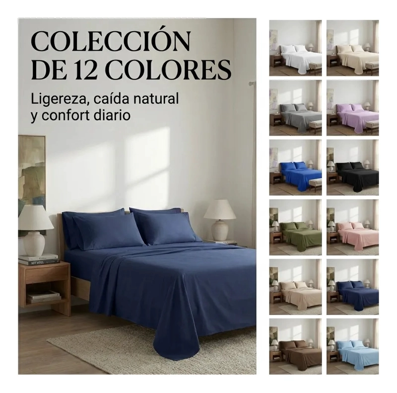 JUEGO DE SABANAS AZUL MARINO 2 PLAZAS 4 PIEZAS - 5