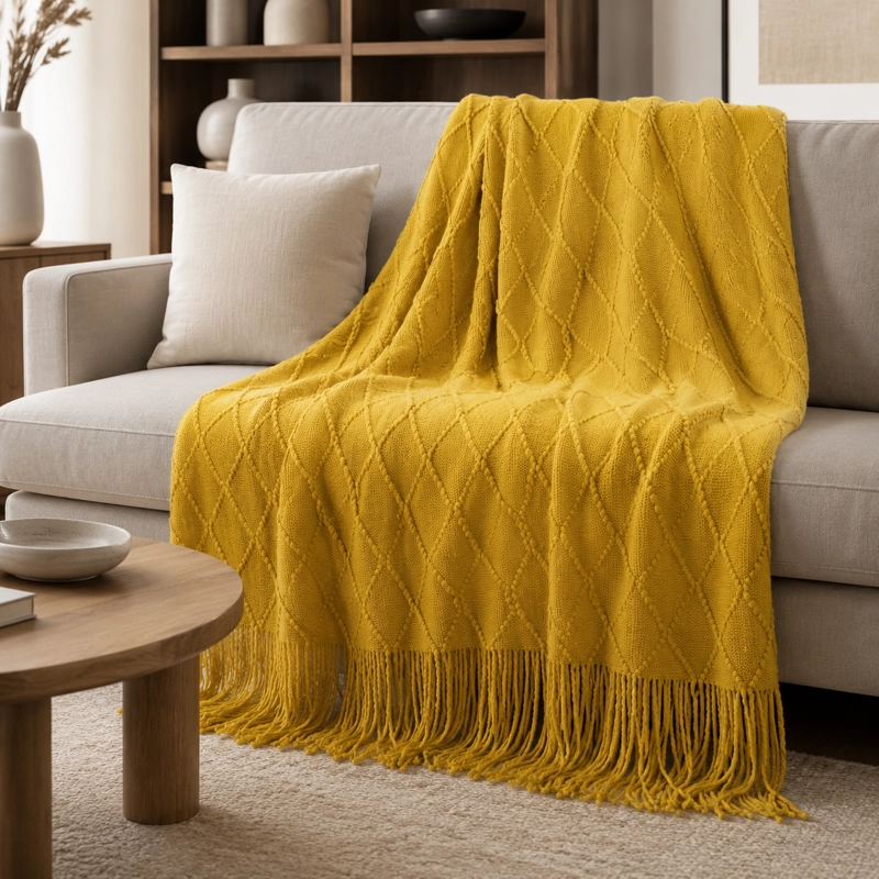 MANTA AMARILLO LIVIANA DECORATIVA PARA CAMA Y SILLON MODELO 012 - 1