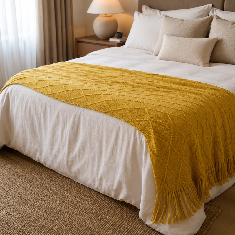 MANTA AMARILLO LIVIANA DECORATIVA PARA CAMA Y SILLON MODELO 012 - 2