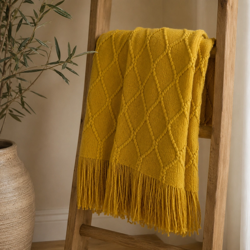 MANTA AMARILLO LIVIANA DECORATIVA PARA CAMA Y SILLON MODELO 012 - 4