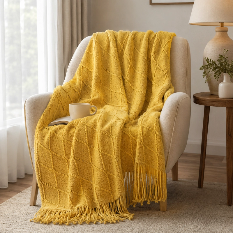 MANTA AMARILLO LIVIANA DECORATIVA PARA CAMA Y SILLON MODELO 012 - 5