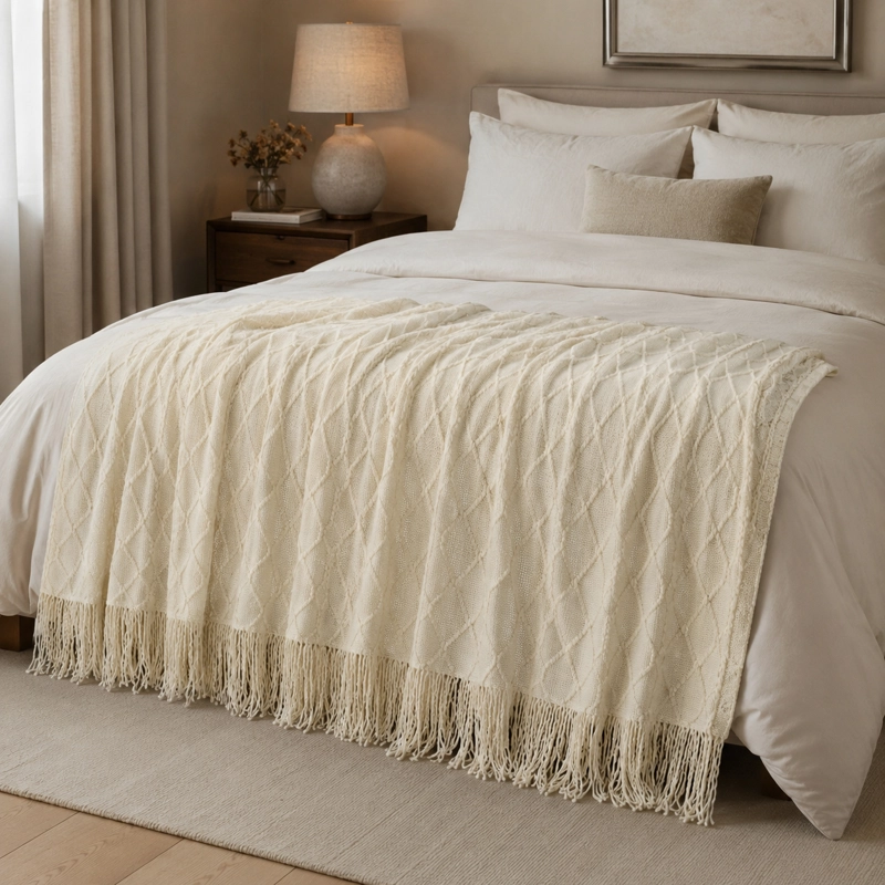 MANTA CREMA LIVIANA DECORATIVA PARA CAMA Y SILLON 012 PARA HOGAR - 2