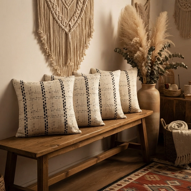 FUNDAS DECORATIVA PARA COJIN ESTILO ETNICO BLANCO 4 UNIDADES 805 CALIDAD PREMIUM - 1