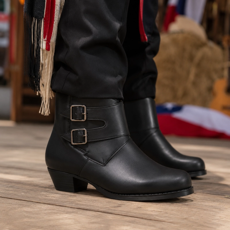 BOTIN DE HUASO JUVENIL NEGRO CON DOBLE HEBILLA 7604 - 3
