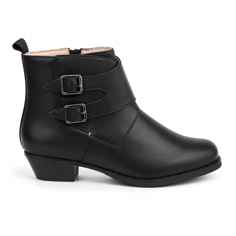 BOTIN DE HUASO JUVENIL NEGRO CON DOBLE HEBILLA 7604 - 8