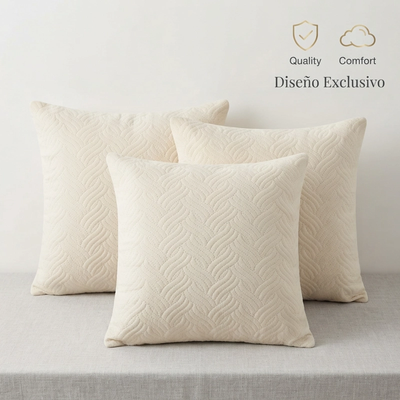 FUNDA DECORATIVA PLUSH BLANCA TEXTURIZADA PACK DE 3 MODELO 046 - 3