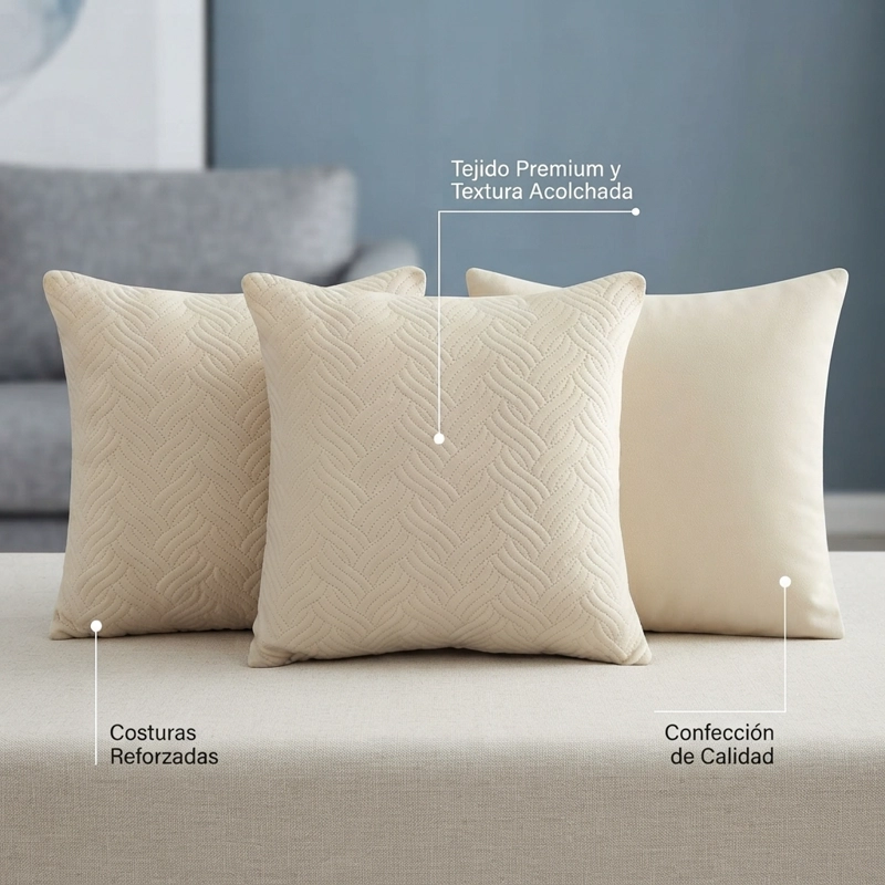 FUNDA DECORATIVA PLUSH BLANCA TEXTURIZADA PACK DE 3 MODELO 046 - 4